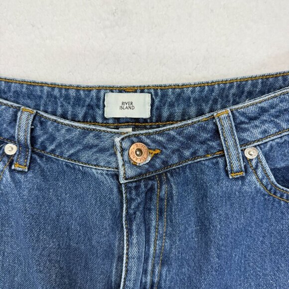 River Island Alexa Crop Super Wide Leg Jeans Midwash Blue Retro Size 14 US 10 - Picture 5 of 12